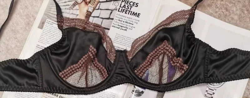 MOYISU Parisian Lingerie Set | Chantilly Lace & Mesh Cutouts | EU 85B Support | Effortless French Slimming Underwire Sexy Bras