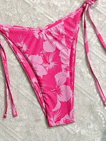 Sexy Pink Floral Print Bikini 2025 Mujer Women Metal Flower Ornament Push Up Thong Swimwear Summer Bathing Suit Micro Swimsuit