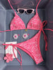 Sexy Mesh Flower Bikinis Sets Women Hot Pink Halter Push Up Bra Tie Side Swimsuit 2026 Beach Bathing Suit Holiday Micro Swimwear