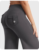 High Waist Pocket Yoga Pants for Women - Stretch Breathable Gym Workout Leisure Tummy Control Tights with Pockets
