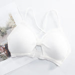 Front Hollow Out Ribbed Bralette Criss Cross Back Thin Straps Removable Chest Pads Wireless Bra Breathable Daily Underwear