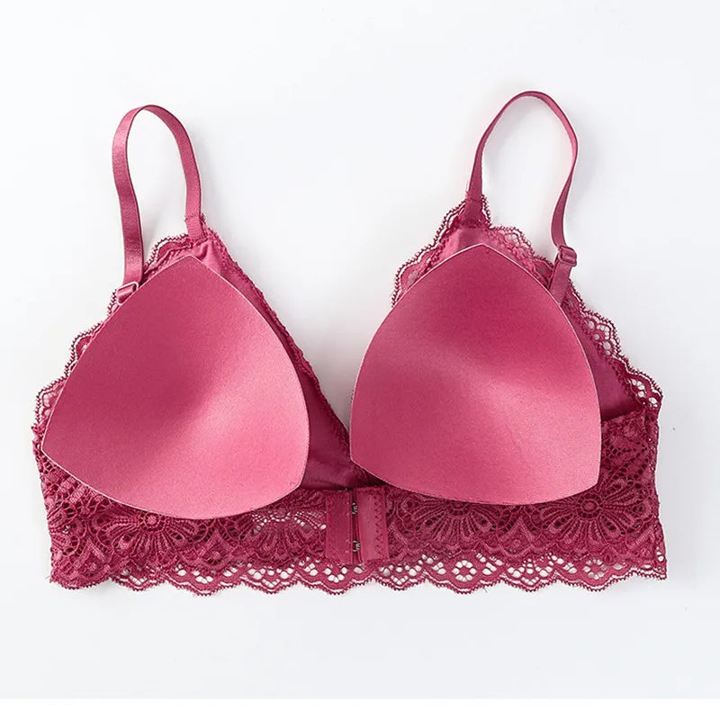 Women Floral Lace Bra And Panties Set Wire Free Bralette Low Rise Briefs Sexy Lingerie Set Ladies Lace Underwear Set