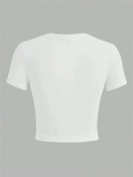 Solid Color Basic Cropped Tshirts for Women Casual Round Neck Short Sleeve Crop Top Summer Slim Fit Tee Shirt Streetwear