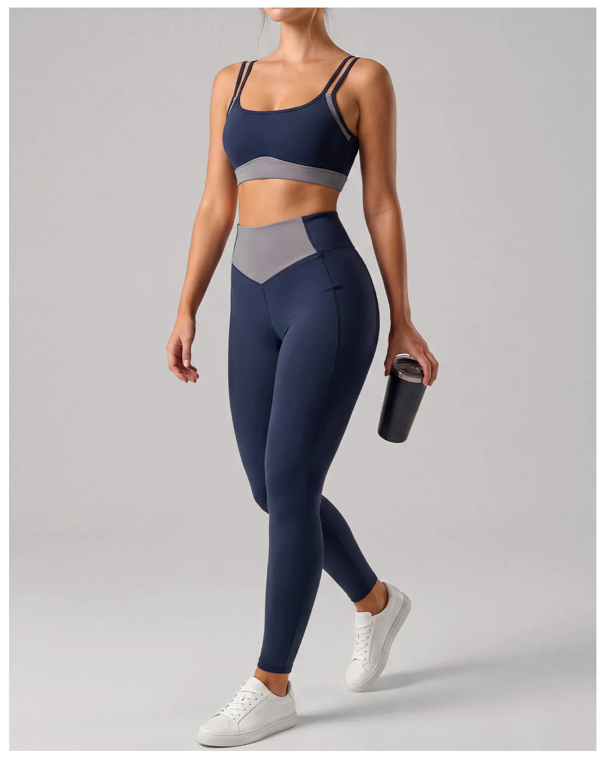 Summer Color-block Yoga Sets Women Thin Strap Open Back Shockproof Sports Bra Tight High Waist Leggings Training Fitness Suits