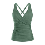 Women Bikini Tankini Top Front Knot Ruched Swimsuit V Neck Bathing Suit Swim Top Cross Back Swimwear Tops Summer Beach Wear