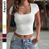 American Style Short Sleeved Women's Top Solid Color Square Collar Tee for Lady Y2K Vintage Streetwear 2026 Summer Dress up