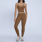 Tight Naked Yoga Shorts Suit Women Double Strap Sports Bra High Waist Flare Leggings Fitness Suit Gym Running Workout Clothes