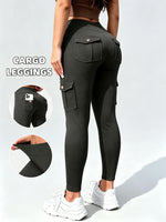 Multi Pocket Cargo Leggings For Women High Waist Butt Lifting Leggings Stretch Slim Workout Yoga Fitness Running Pants