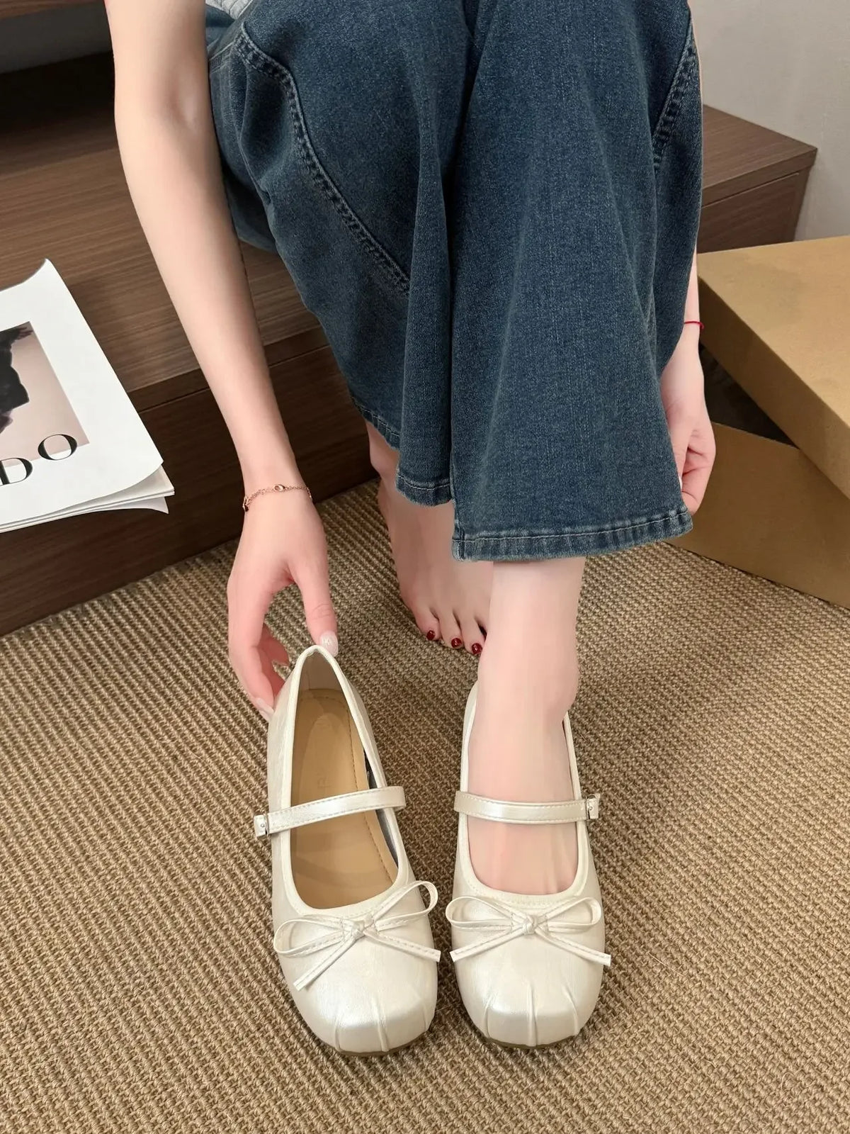 Butterfly-knot Women Ballet Mary Jane Shoes Fashion Mix Colors Internal Elevation Shoes Ladies Spring Autumn Concise Footwear