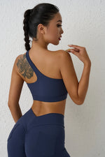 DIAS FIT JOY One-Shoulder Sexy Sports Bra Yoga Fitness Training Outwear with Detachable Beauty Back Design for Women