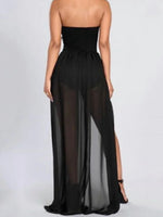 Womens Mesh Beach Wrap Skirt Bikini Cover-Ups High Waist See Through Slit Long Skirts Sexy Club Cover-ups