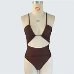 S - XXL Cut Out Wrinkled Monokini Women Swimwear One Piece Swimsuit Female High Cut Leg Padded Bather Bathing Suit Swim V7502