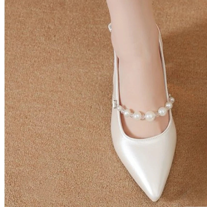 Women's Sandals Cover Toe Chunky Heel Office Lady Sandals Fashion French Butterfly Knot Beads Women Shoes