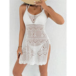 Crochet Knitted Hollow Out Halter Mini Dress Tunic Beach Cover Up Cover-ups Beach Dress Beach Wear Beachwear Female Women V8210
