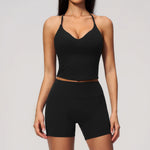 New Yoga Sets Women V Neck Back Criss Cross Sports Tank Top High Waist Butt Lift Shorts Fitness Suit Gym Running Workout Clothes