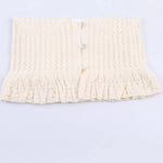 Fashion Casual Hollow-out Knitwear Women Cream White Crochet Knit V Neck Button Front Ruffle Hem Sleeveless Casual Crop Top 38V2