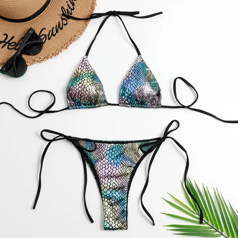 Fish Scales Shiny Halter Triangle Bikinis Sets Swimwear Women Micro Thong Swimsuits Swimming Suit Biquinis Bikinis de Mujer 2026