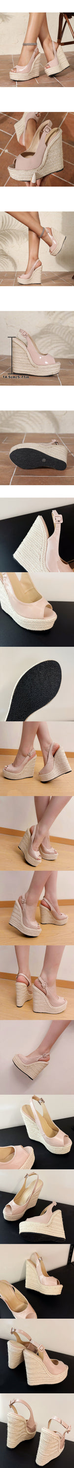 Sexy Peep Toe Nude Summer Espadrilles Sandals Women Classic Super High Heels Slingback Sandals Platform Sandals Wedges Shoes