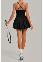 Women's Tennis Skirt Dress Sports Fitness Golf Beautiful Back Slim-fit One-Piece Training Workout Gym Anti-exposure Yoga Dress