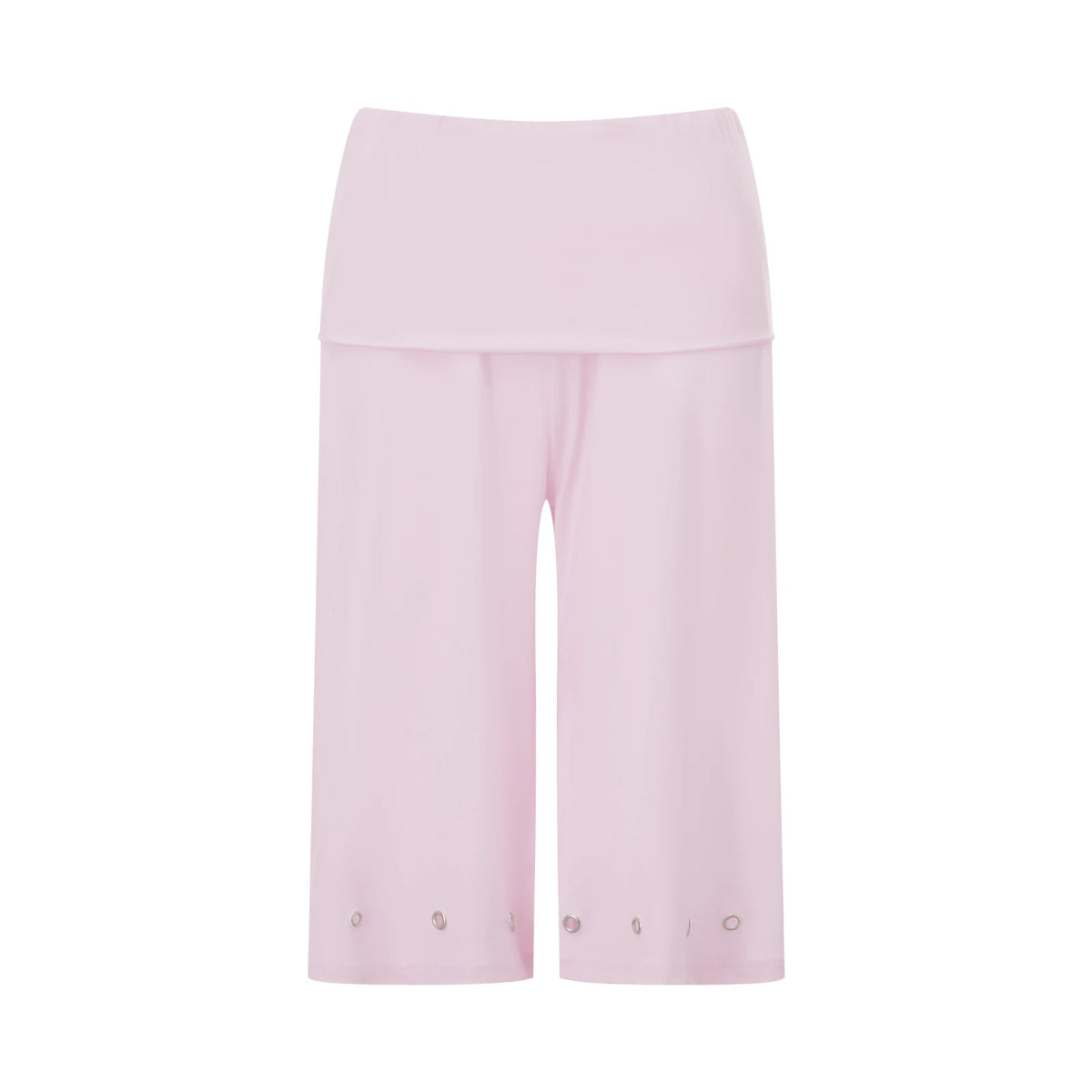Women Capris Pants Summer Elastic Waist Solid Color Eyelets Casual Short Trousers Streetwear for Daily
