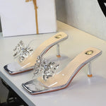 BIGTREE New Crystal Slippers Shoes Women Fine High Heels Transparent Sandals Female Slippers Sexy Outside Beaded Beach Shoes