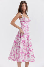 Sexy Low Cut Spaghetti Strap Maxi Dresses For Women Color Flower Printed Chest Wrap Bowknot Leace-up Long Dress Elegant Vestidos