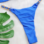 5 Colors Sexy Bikini Women Solid Swimwear Swimsuit Metal Chain Weave Straps Bikinis Set Bathing Suit Beach Bikini Female Thong
