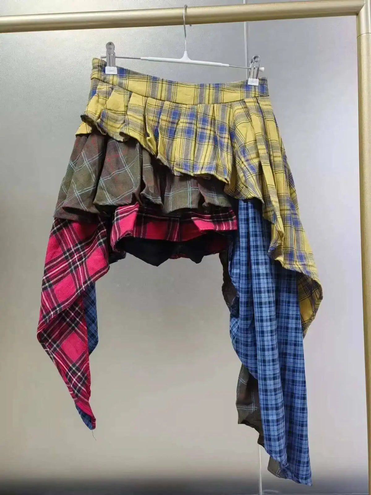 Real Photo Autumn Trend New Fashion Cotton Plaid Patchwork Irregular Skirt High Waist Pants Skirt Women's Streetwear Y2K X6CQ
