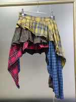 Real Photo Autumn Trend New Fashion Cotton Plaid Patchwork Irregular Skirt High Waist Pants Skirt Women's Streetwear Y2K X6CQ