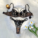 Floral Embroidery Leopard Print Lingerie Set Women Sheer Mesh Underwire Bra And Thong Sexy Underwear ZA825183