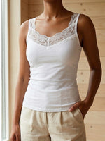 Women's Lace Trim V-Neck Camisole Sleeveless Tank Top Casual Daily Comfortable Undershirt Elegant Plain Vest