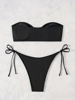 ZTVitality Sexy Bandeau Rib Knit Tie Side Black Bikini Set 2024 Biquini New Arrival Padded Strapless Swimsuit Women's Swimwear