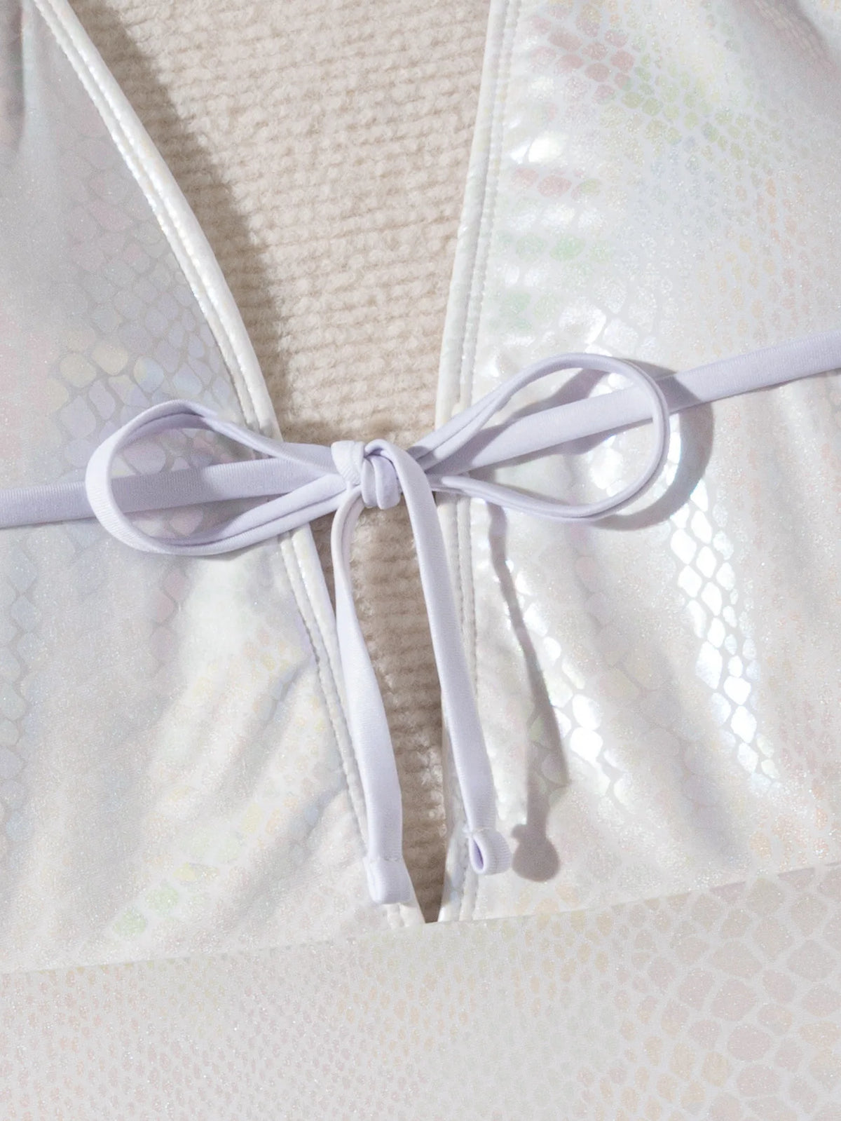 New Shiny One Piece Swimsuit Sexy White Snakeskin Print Deep V Neck Swimwear Backless Bathing Suit Sequin Tassel Skirt Monokini