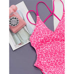 S - XL Sexy Leopard Printed V Neck Women Swimwear One Piece Swimsuit Female Backless High Leg Cut Bather Bathing Suit Swim V4808