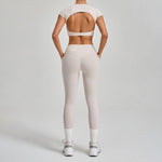Women's Seamless Yoga Sets Sports Running High Waist Hip-lifting Pants Backless Short-sleeve Suits Workout Fitness Leggings Sets