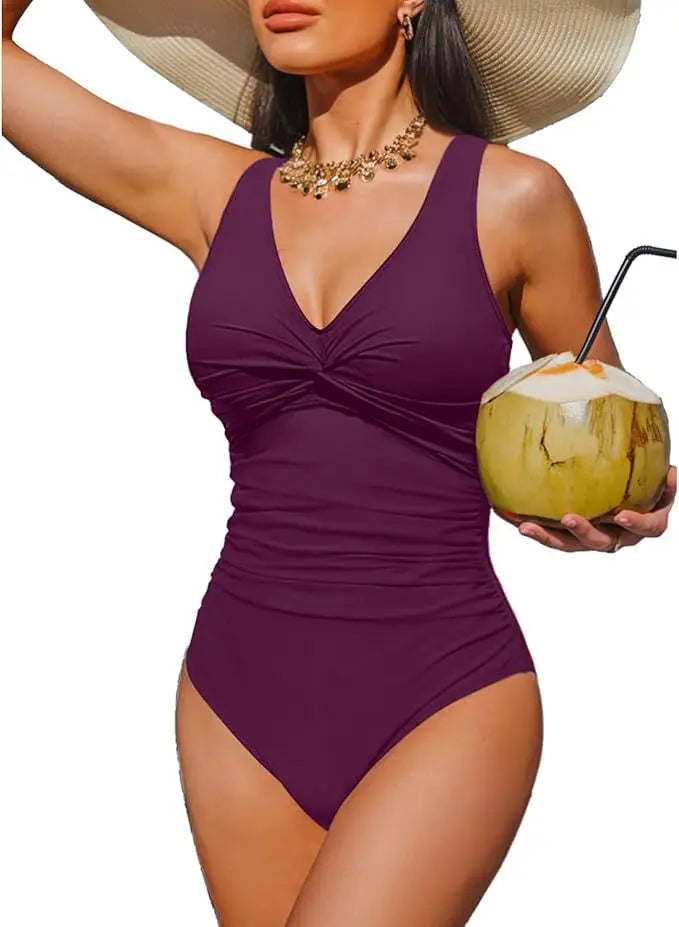S - XXL Twist Front V Neck One Piece Swimsuit Women Swimwear Female Slim Monokini Backless Bathing Suit Swim Beachwear Bodysuit