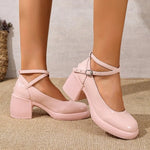 Fashion Ankle Strap Mary Janes Women 2026 PU Heel Pumps WomanParty High Heels Shoes Female