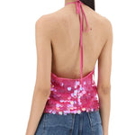 Women Solid Color Camis Tops Sequins Tie-Up Halter Neck Casual Summer Sleeveless Loose Fit Camisole Streetwear