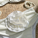 Sexy Red 3D Flower Swimwear Halter Bandeau Bikinis Sets High Wiast Swimsuit 2025 Women Ruched Bathing Suit Bikini Mujer Bather