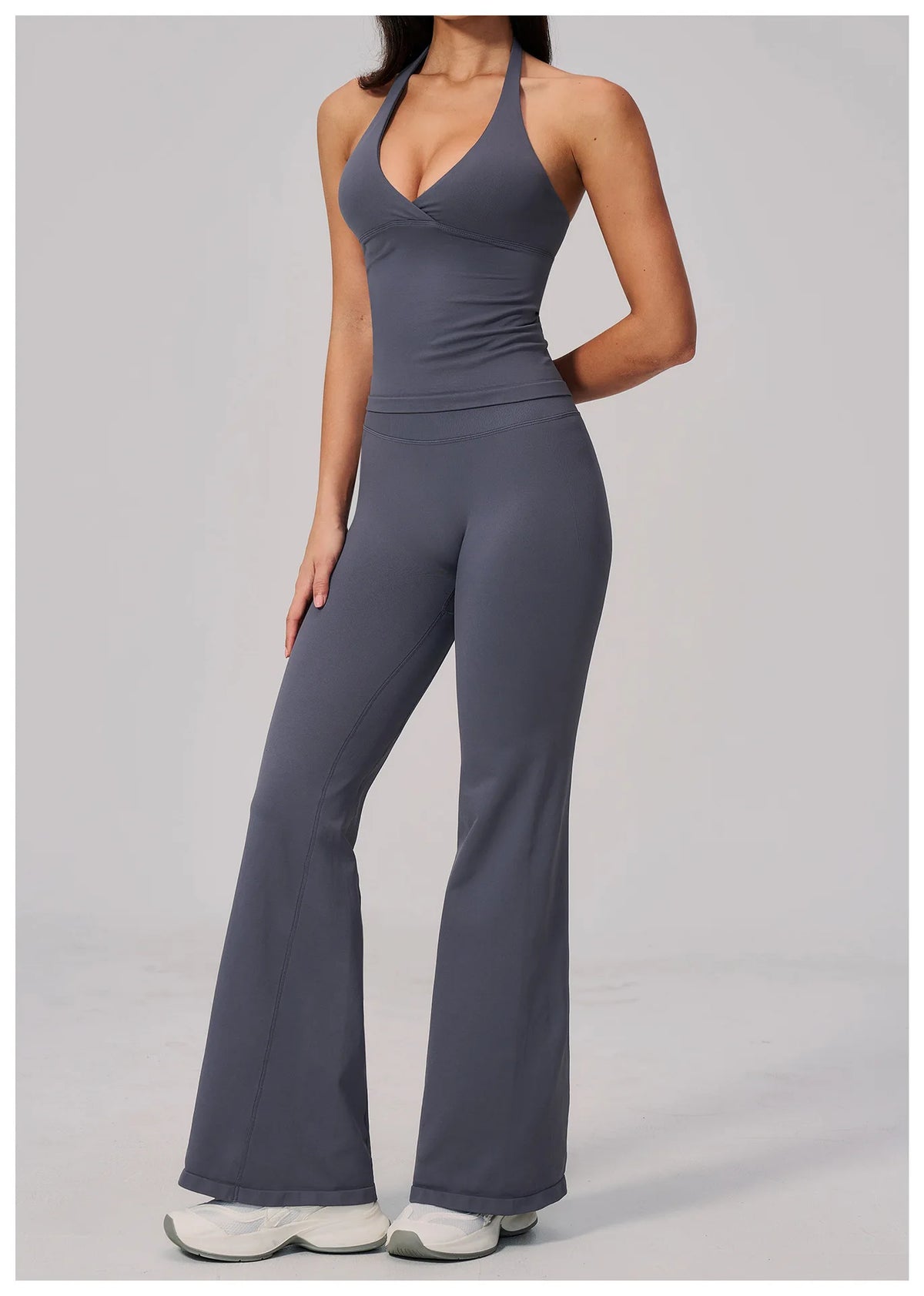 V-neck Yoga Sets Women Seamless Slimming Sports Tank Top High Waist Wide Leg Pants Fitness Suit Outwear Gym Running Tracksuit