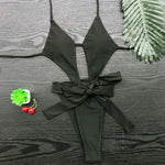 Knotted Backless Cut Out Halter One Piece Swimsuit Women Swimwear Female Monokini High Cut Bather Bathing Suit Swim Lady V3817