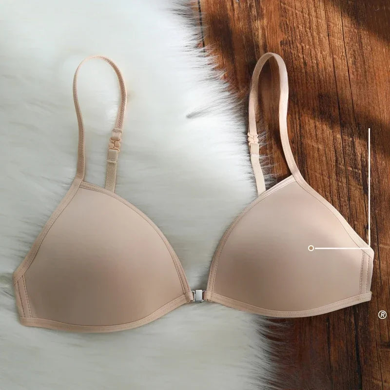 MOYISU French Triangle Cup Underwear Women's Thin Straps Beautiful Back Halter Invisible Front Buckle Bra Thin Seamless Bra