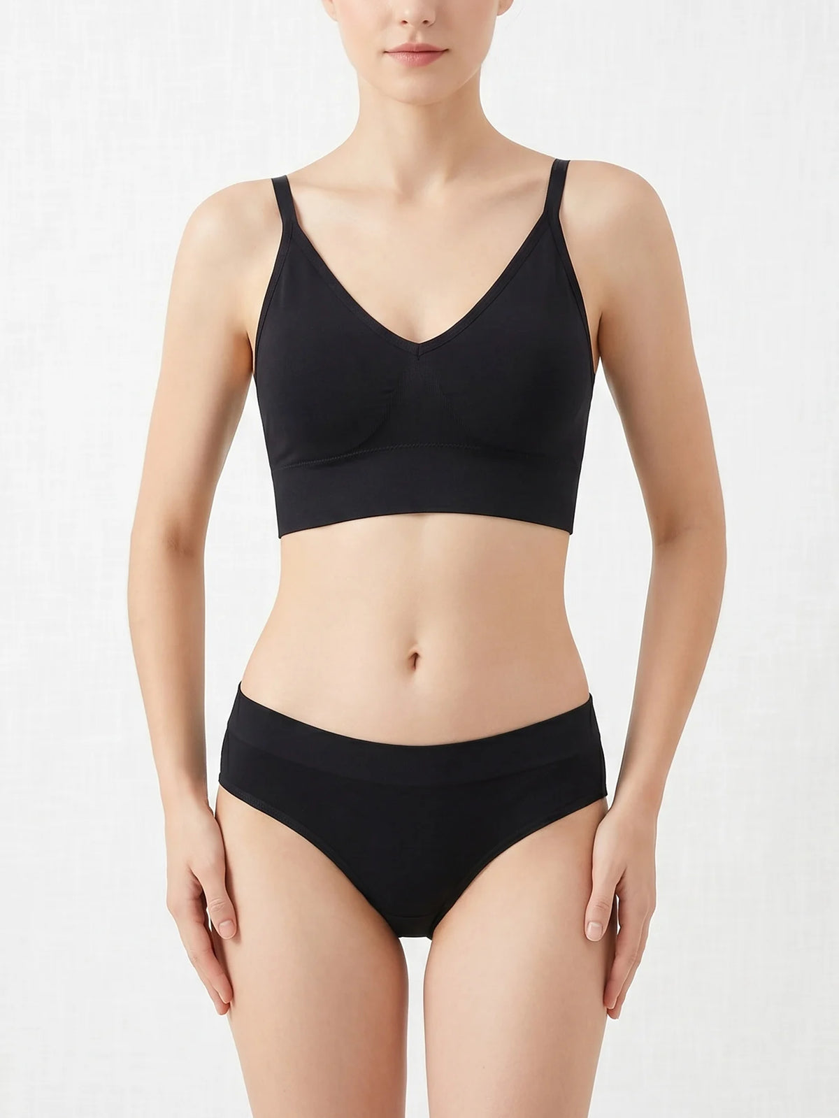 Seamless Comfortable Underwear Set, No Steel Rim Bra, thong Set, Black Yoga Exercise Set Black Set Z417