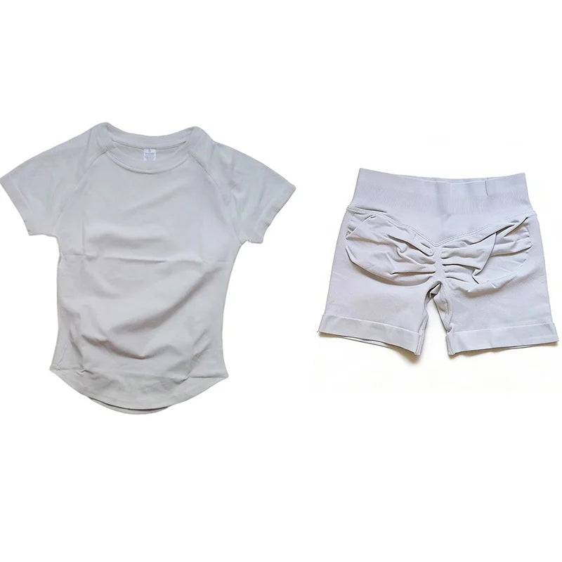 Impact Yoga Suit 2PCS Yoga Set Workout Sets Women Sportswear Gym Clothing Fitness Short Sleeve High Waist Shorts Sports Suits