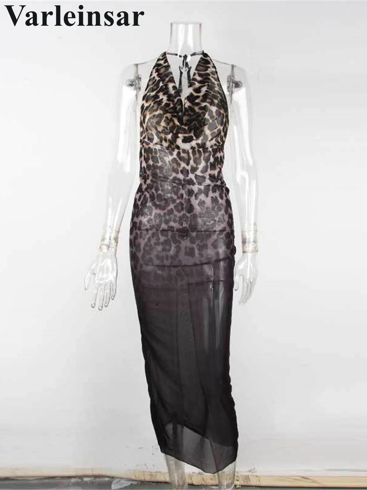 S - XL New Leopard Halter V Neck Backless Tunic Beach Cover Up Cover-ups Beach Dress Beach Wear Beachwear Female Women V7841