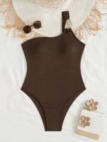 Sexy Women One Piece Swimsuit Female Swimwear 2025 Oval One Shoulder Monokini Swimming Suit Beachwear Bathing Suit Biquini Brown