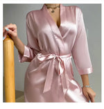 Pajamas women summer European and American ladies lace-up bathrobe sexy morning gown home dress can wear ice silk robe