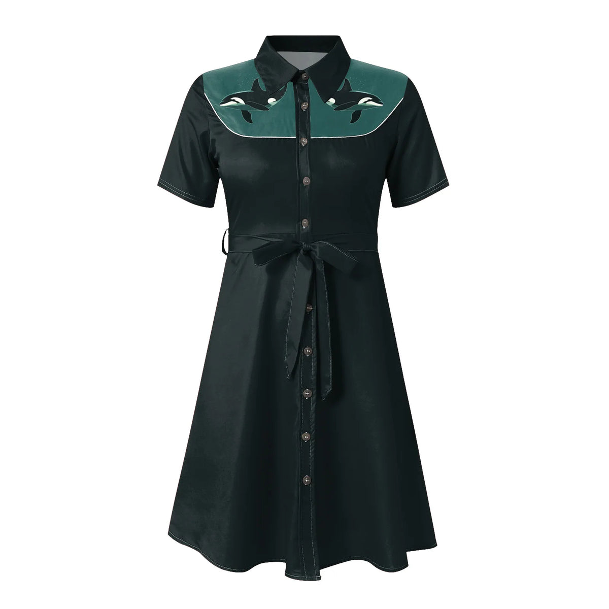 Western Cowgirl Printed Dress Halloween Cosplay Costume Summer Cowboy Button-Down Dress Short Sleeves 100% Cotton Sexy Dress