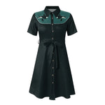 Western Cowgirl Printed Dress Halloween Cosplay Costume Summer Cowboy Button-Down Dress Short Sleeves 100% Cotton Sexy Dress