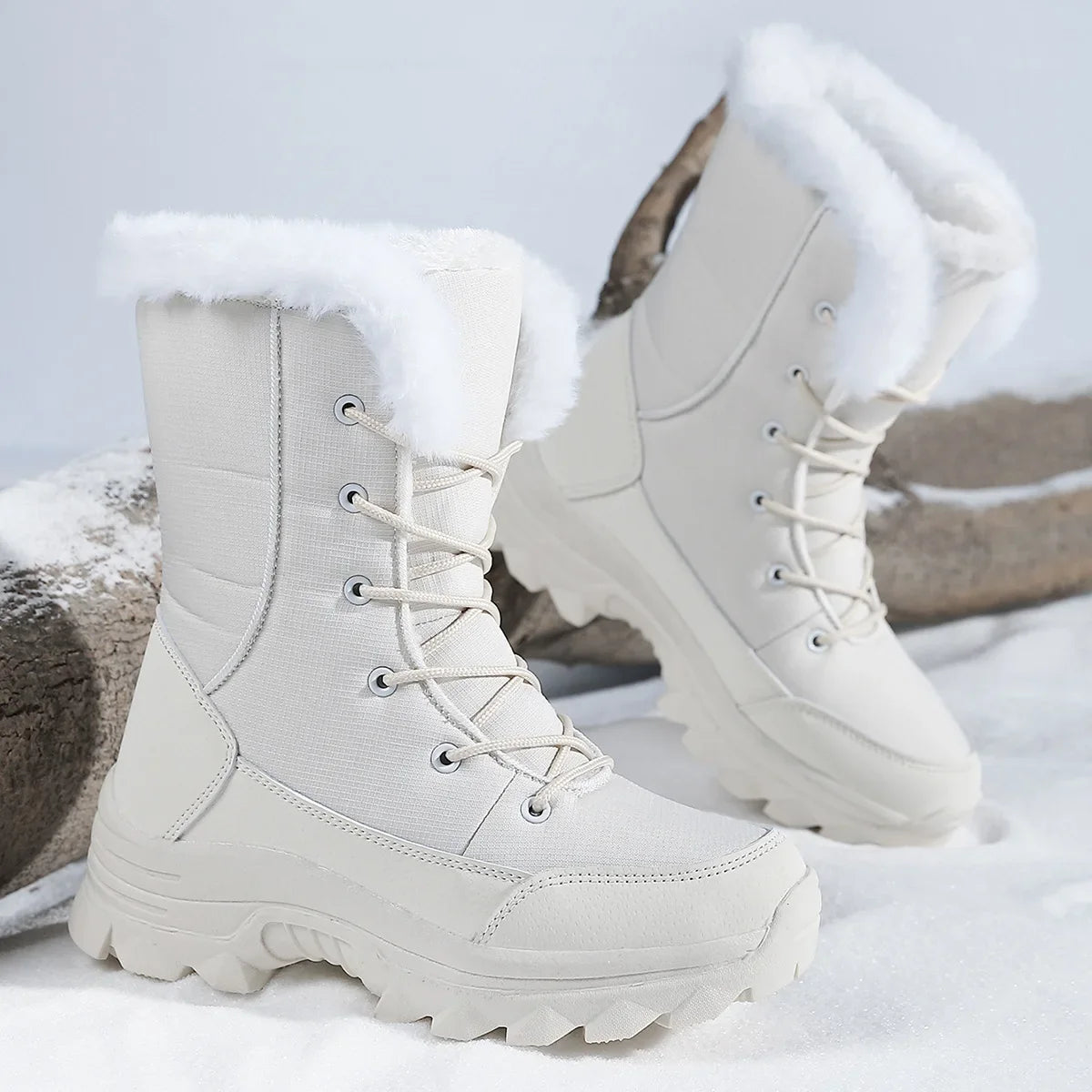 Winter Snow BootsWomen Waterproof Non-Slip Warm Northeast-Style Large Cotton Shoes, Ski , Fleece-Lined,High-Top Cotton Boots